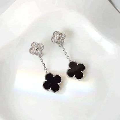 [Baslove]CLOVER 2 MOTIVE DIAMANT ONYX OHRRINGE SILBER