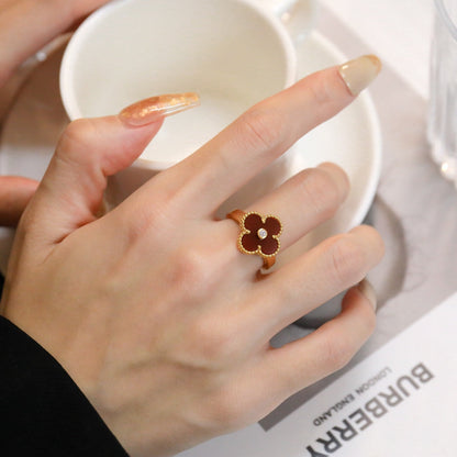 [Baslove] KLEEBLATT KARNEOL RING ROSÉGOLD DIAMANT