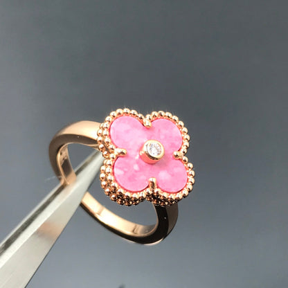 [Baslove] KLEEBLATT-RHODONIT-RING AUS ROSÉGOLD