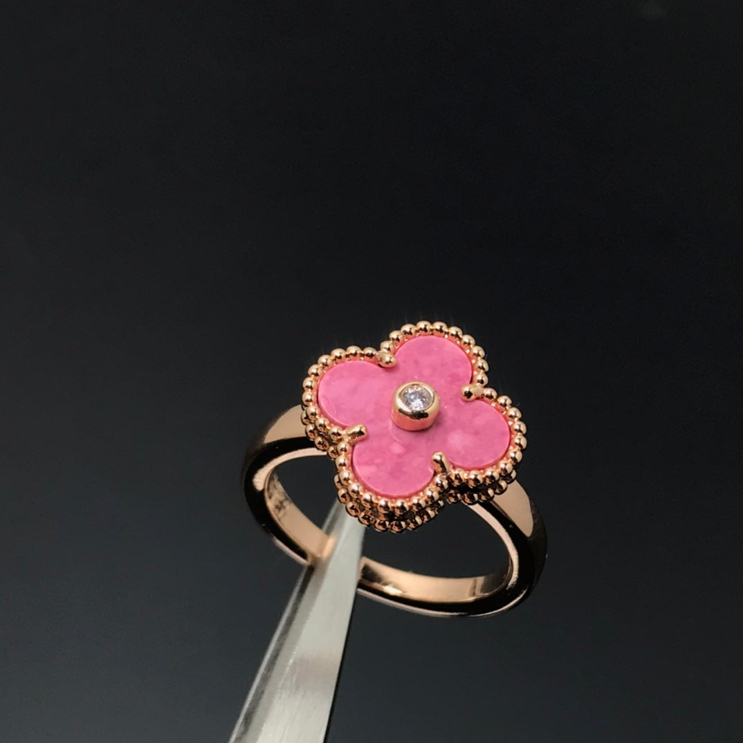 [Baslove] KLEEBLATT-RHODONIT-RING AUS ROSÉGOLD