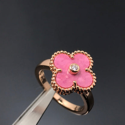 [Baslove] KLEEBLATT-RHODONIT-RING AUS ROSÉGOLD