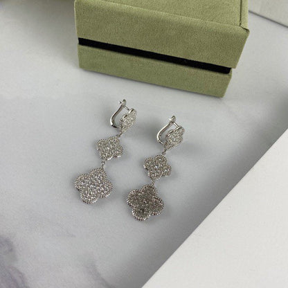 [Violet JW]CLOVER 3 MOTIF DIAMOND SILVER DROP EARRINGS