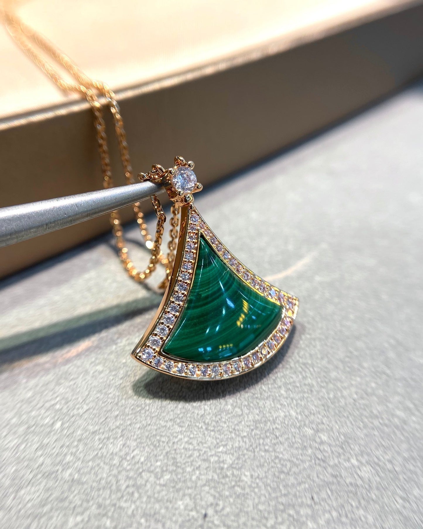 [Baslove]TRAUM MALACHIT DIAMANT GEPAPERTE ROSGOLD HALSKETTE