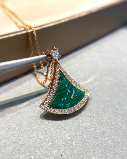 [Baslove]TRAUM MALACHIT DIAMANT GEPAPERTE ROSGOLD HALSKETTE
