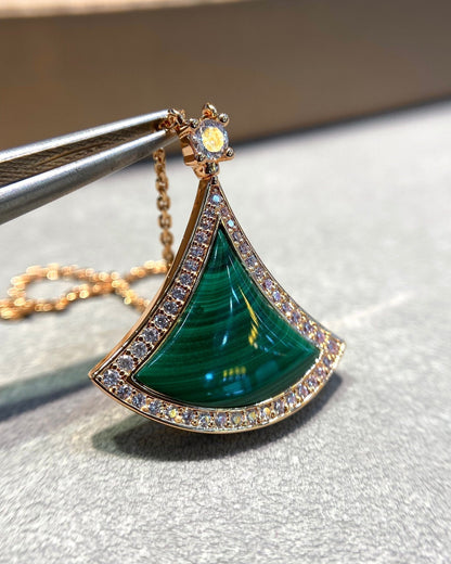 [Baslove]TRAUM MALACHIT DIAMANT GEPAPERTE ROSGOLD HALSKETTE