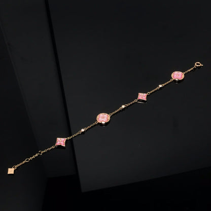 [Baslove]Armband mit Stern und Sonne, 4 Motiven, rosa Perlmutt, rosa Gold 