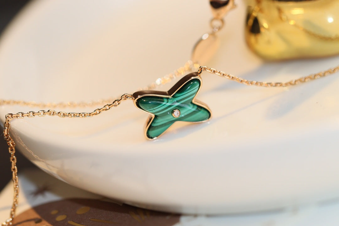 [Baslove]JEUX MALACHITE 1 DIAMANT ROSGOLD HALSKETTE