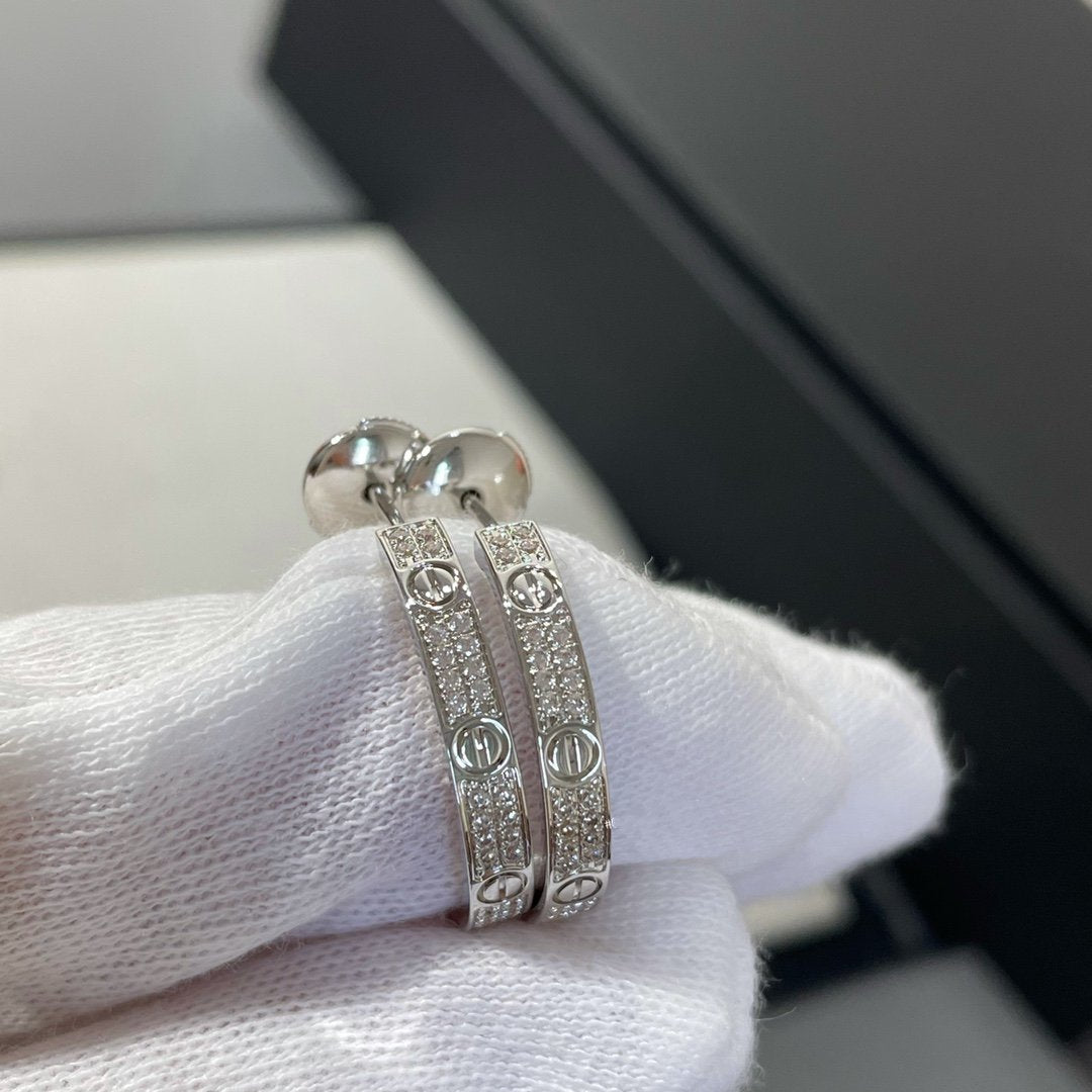 [Baslove]ラブダイヤモンドシルバーフープピアス