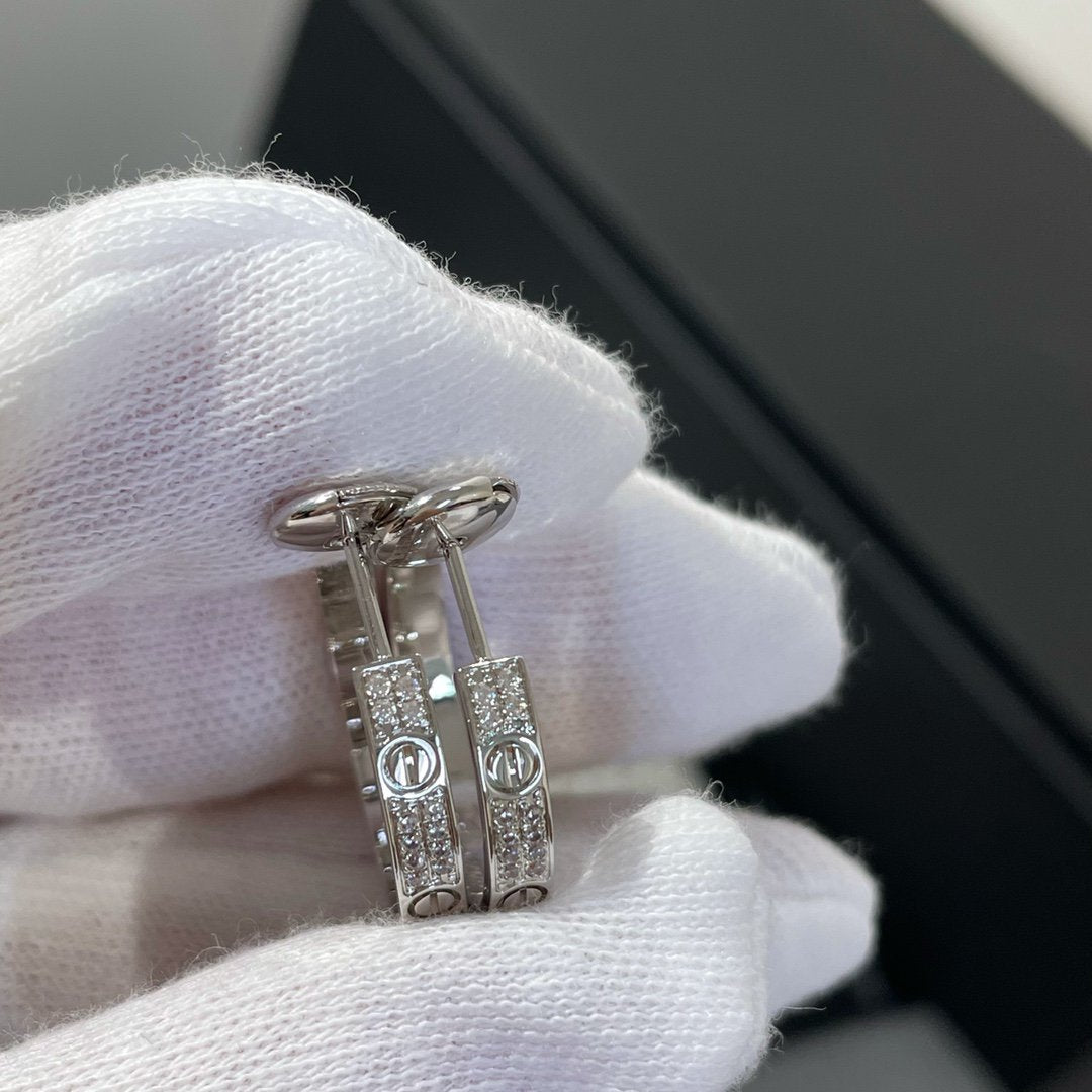 [Baslove]ラブダイヤモンドシルバーフープピアス