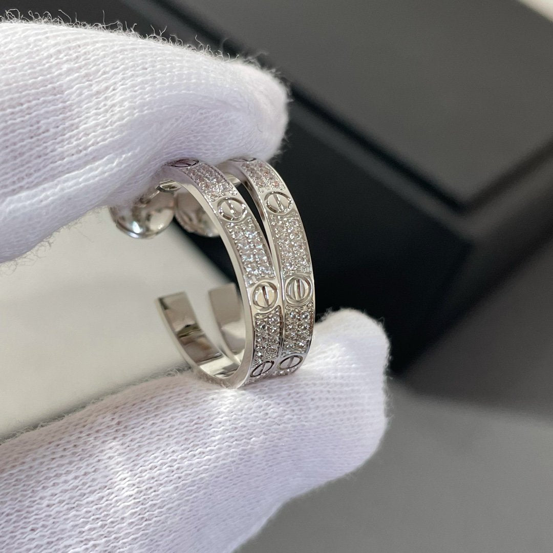 [Baslove]ラブダイヤモンドシルバーフープピアス