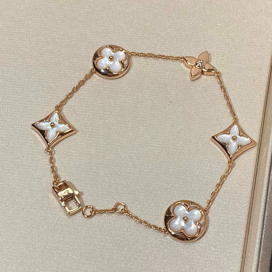 [Baslove]Armband mit Stern und Sonne, 5 Motiven, Perlmutt, Roségold
