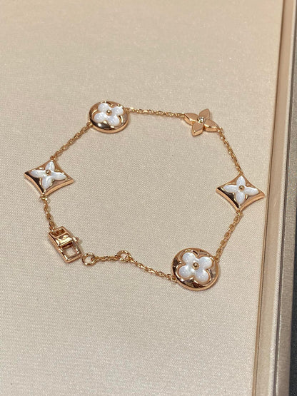 [Baslove]Armband mit Stern und Sonne, 5 Motiven, Perlmutt, Roségold