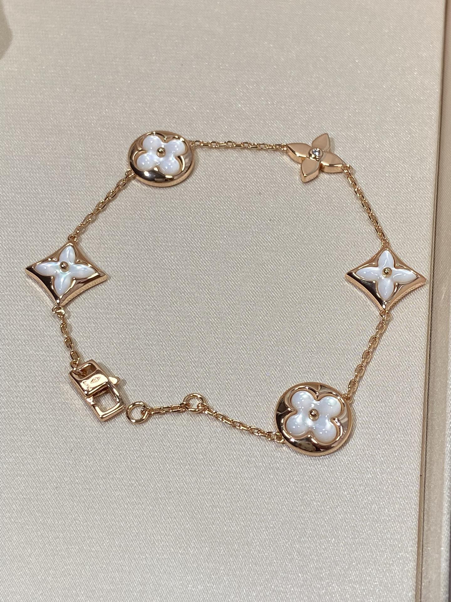 [Baslove]Armband mit Stern und Sonne, 5 Motiven, Perlmutt, Roségold