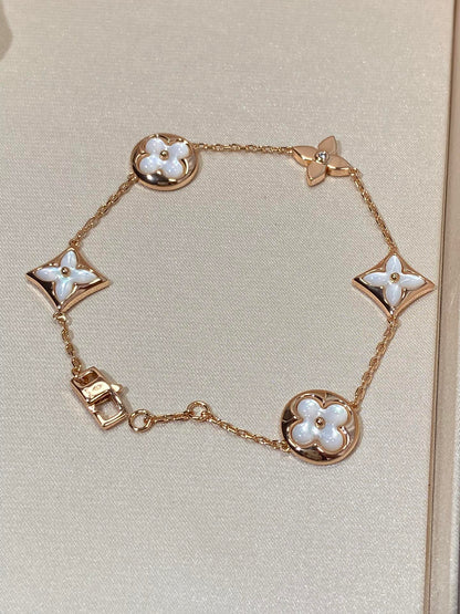 [Baslove]Armband mit Stern und Sonne, 5 Motiven, Perlmutt, Roségold