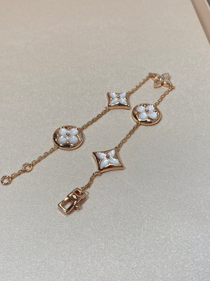 [Baslove]Armband mit Stern und Sonne, 5 Motiven, Perlmutt, Roségold
