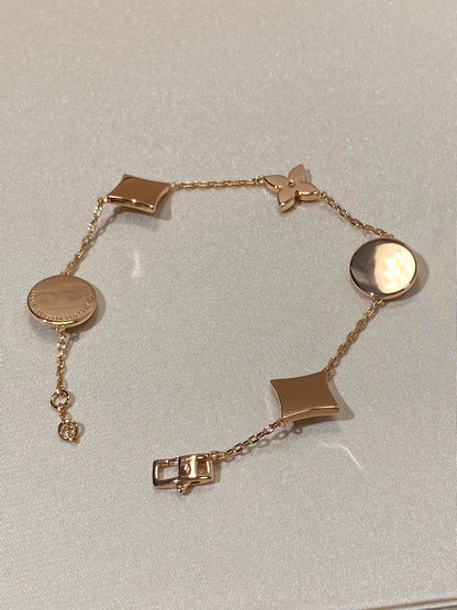 [Baslove]Armband mit Stern und Sonne, 5 Motiven, Perlmutt, Roségold