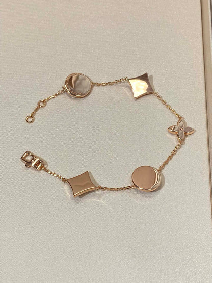 [Baslove]Armband mit Stern und Sonne, 5 Motiven, Perlmutt, Roségold