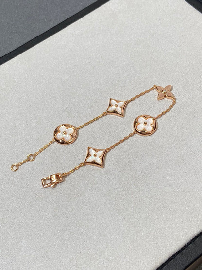 [Baslove]Armband mit Stern und Sonne, 5 Motiven, Perlmutt, Roségold