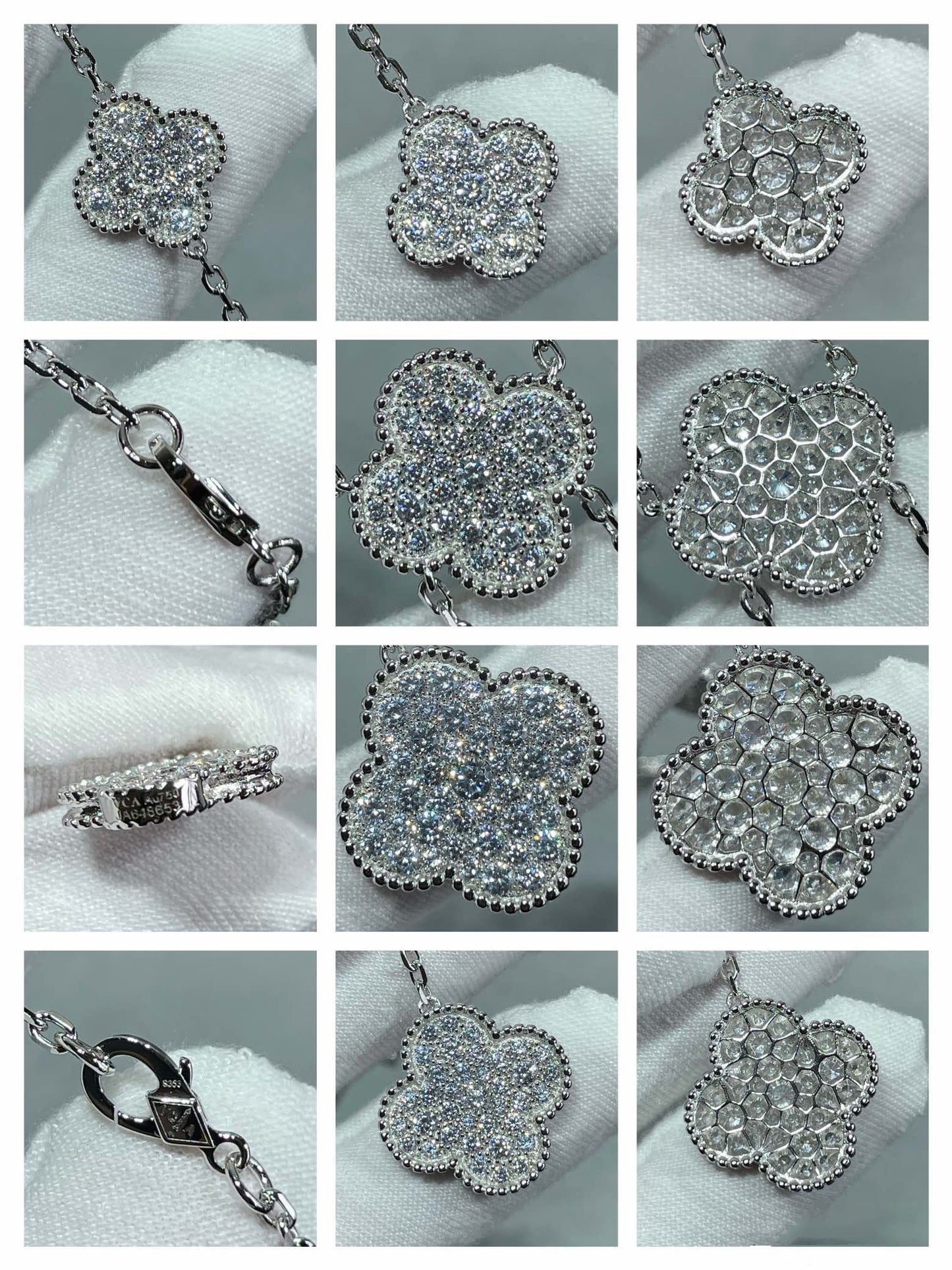[Violet JW]CLOVER 6 MOTIF DIAMOND PAVED NECKLACE