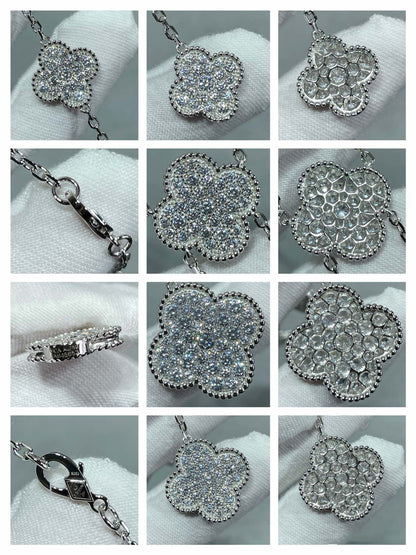 [Violet JW]CLOVER 6 MOTIF DIAMOND PAVED NECKLACE