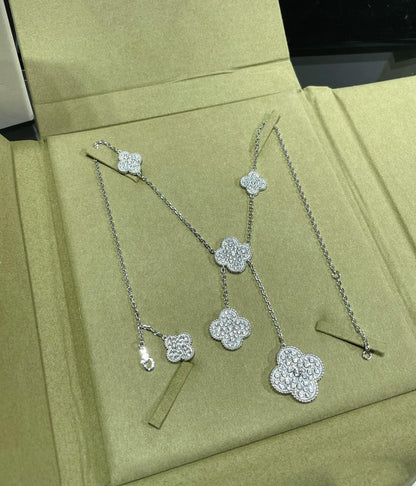 [Violet JW]CLOVER 6 MOTIF DIAMOND PAVED NECKLACE