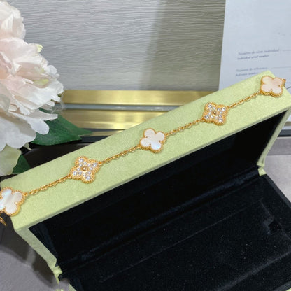 [Violet JW]CLOVER 5 MOTIF DIAMOND PINK MOP PINK GOLD BRACELET