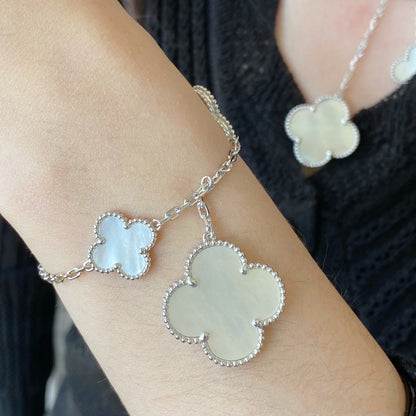 [Violet JW]CLOVER 5 MOTIF WHITE MOP SILVER BRACELET