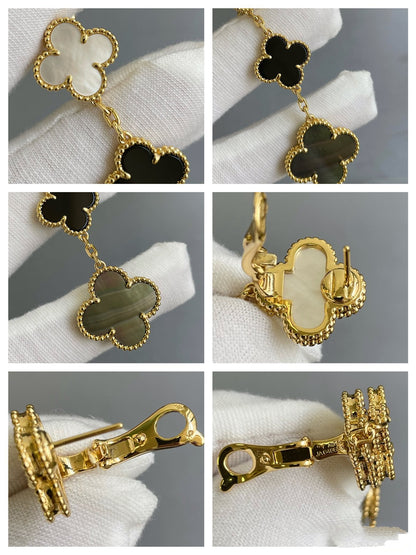 [Violet JW]CLOVER 3 MOTIF MOP ONYX DARK MOP PINK GOLD EARRINGS