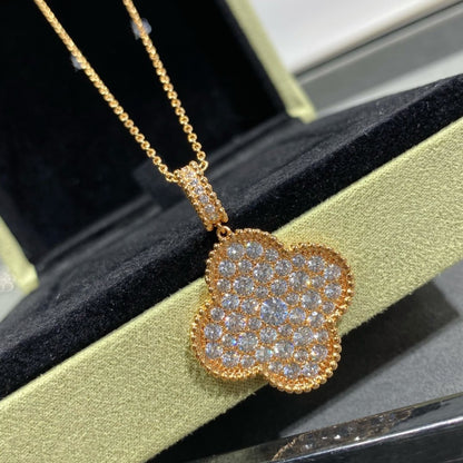 [Violet JW]CLOVER 25MM LARGE PEDANT DIAMOND PAVED LONG NECKLACE