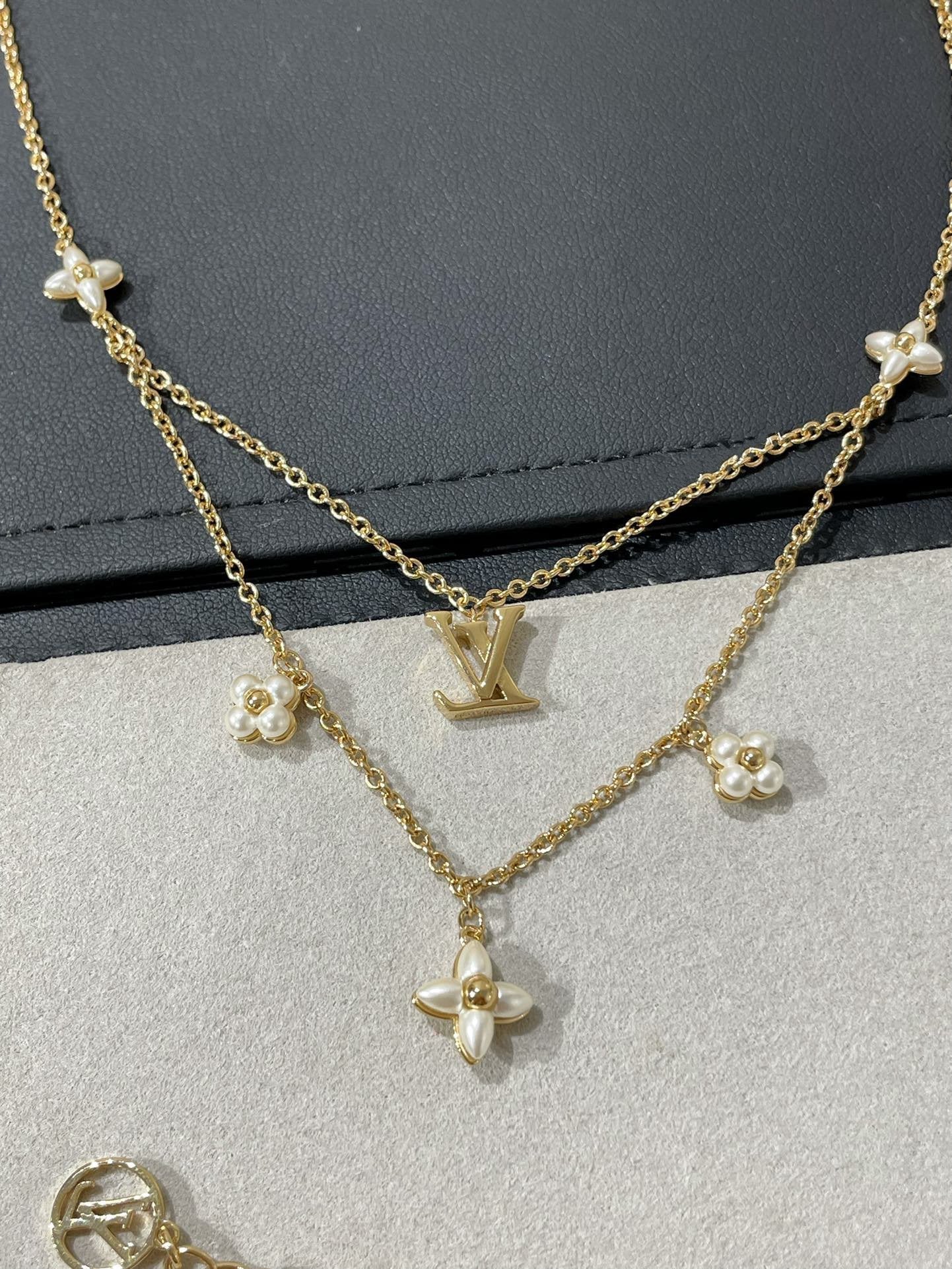 [Baslove]LV FLOWERGRAM GOLD MOP DOPPELREIHIGE HALSKETTE