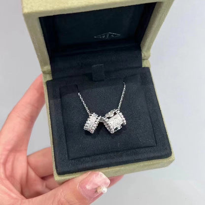 [Violet JW]PERLEE DOUBLE PENDANT SILVER DIAMOND NECKLACE
