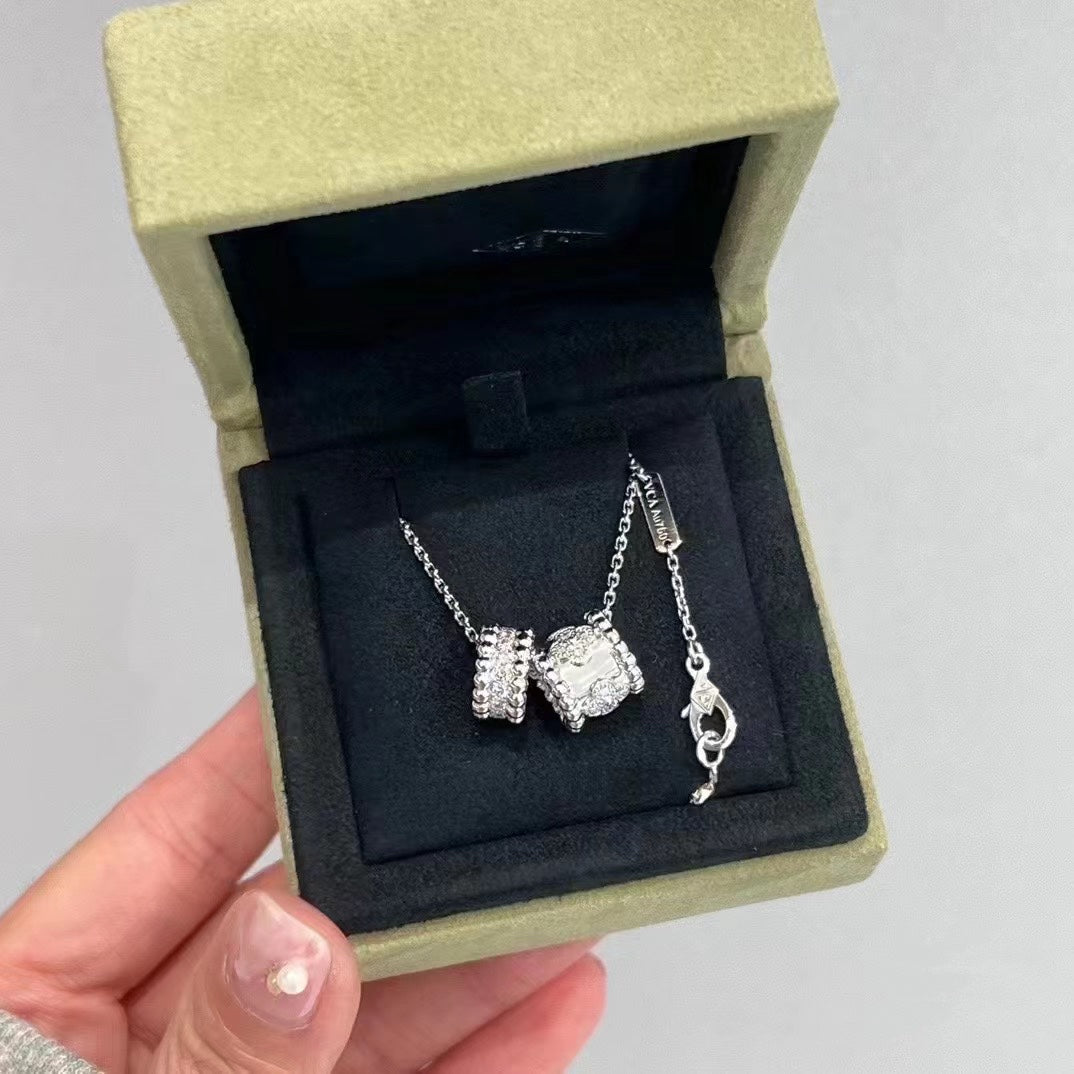 [Violet JW]PERLEE DOUBLE PENDANT SILVER DIAMOND NECKLACE