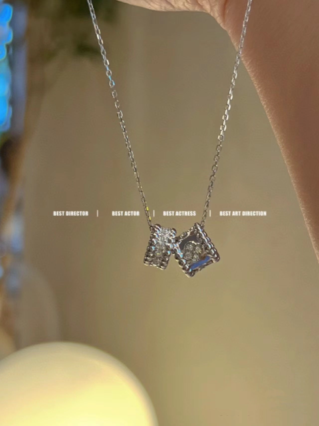 [Violet JW]PERLEE DOUBLE PENDANT SILVER DIAMOND NECKLACE