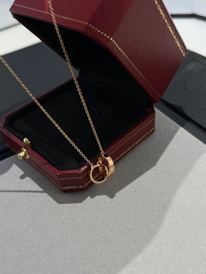 [Baslove] LIEBE HALSKETTE DOPPELRING ROSA GOLD 