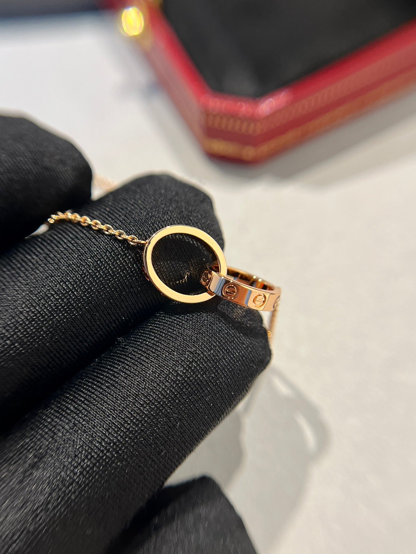 [Baslove] LIEBE HALSKETTE DOPPELRING ROSA GOLD 