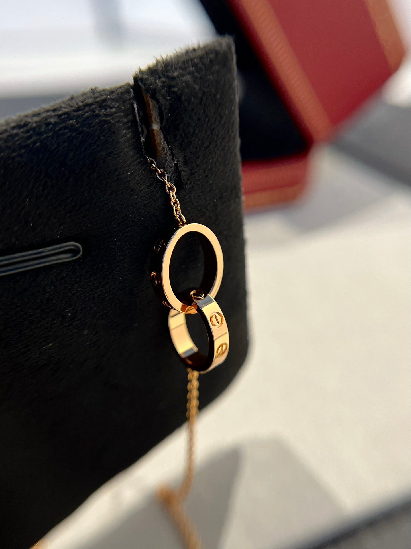 [Baslove] LIEBE HALSKETTE DOPPELRING ROSA GOLD 