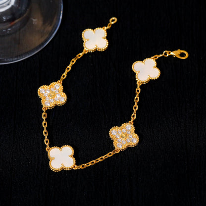 [Violet JW]CLOVER BRACELET 5 MOTIF WHITE MOP DIAMOND