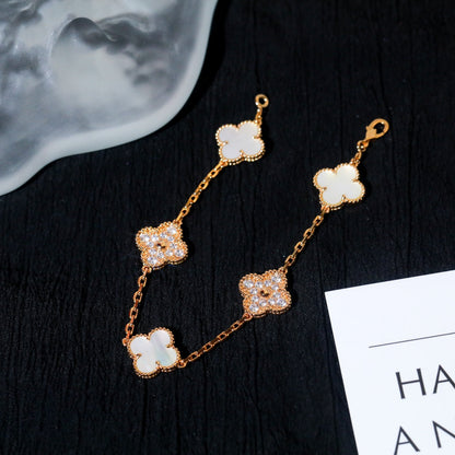 [Violet JW]CLOVER BRACELET 5 MOTIF WHITE MOP DIAMOND