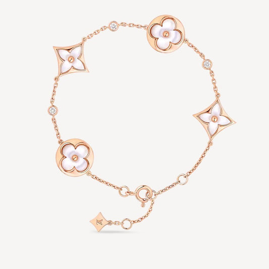 [Baslove]Armband mit Stern und Sonne, Motiv 4, Weiß, Perlmutt, Roségold 