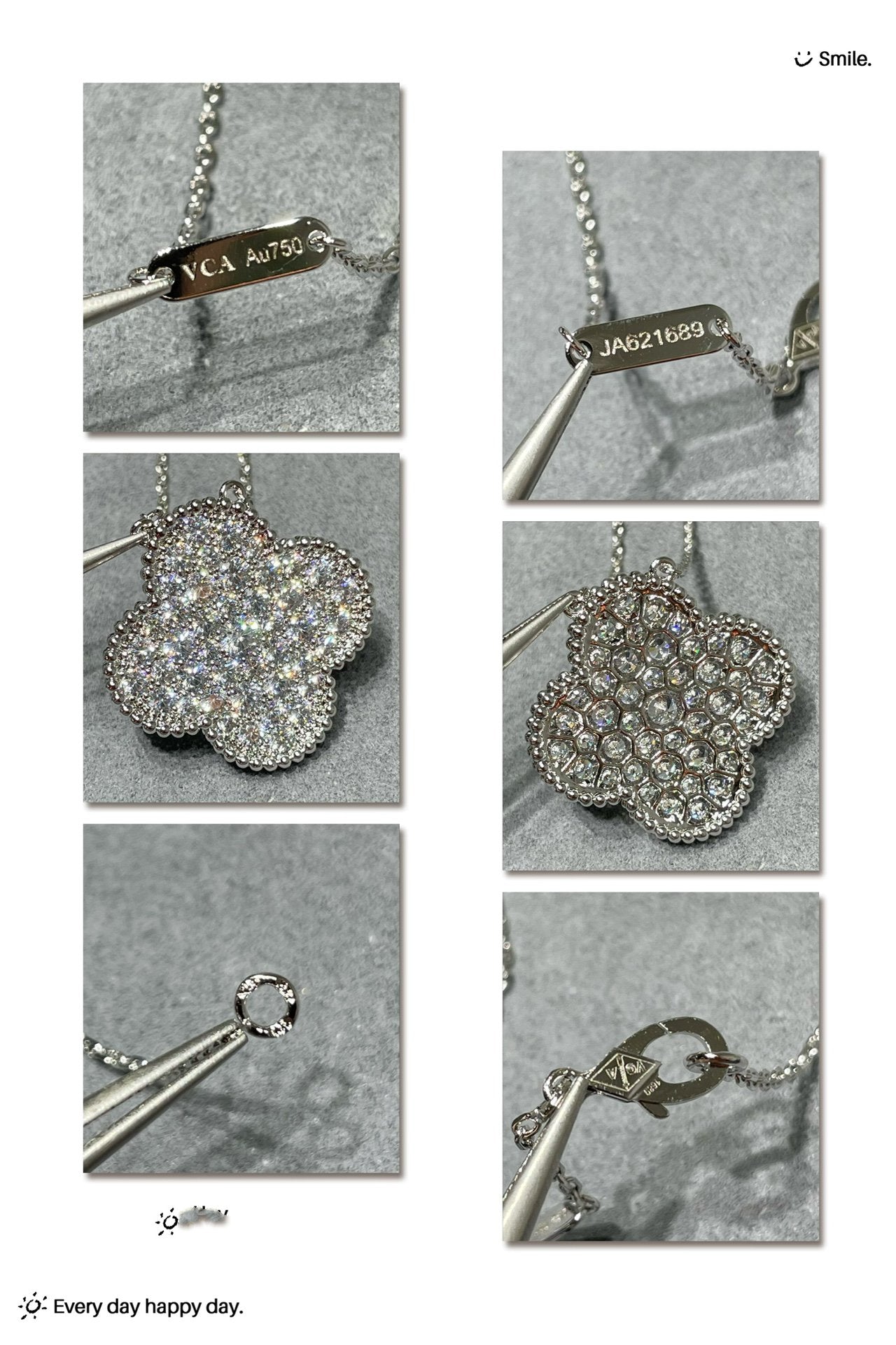 [Violet JW]CLOVER 25MM LARGE PENDANT DIAMOND PAVED SILVER NECKLACE