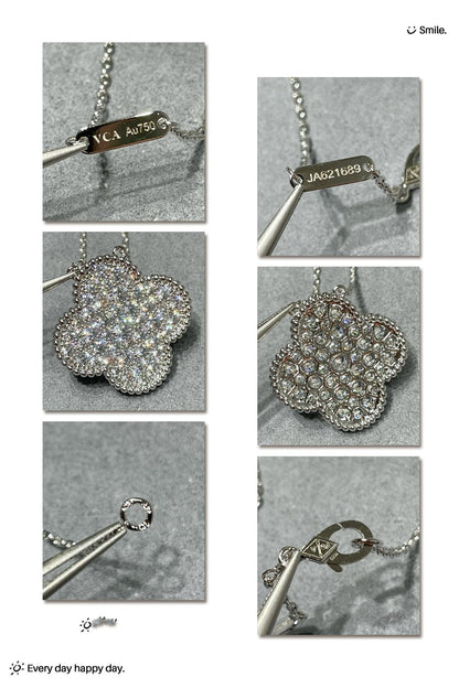 [Violet JW]CLOVER 25MM LARGE PENDANT DIAMOND PAVED SILVER NECKLACE