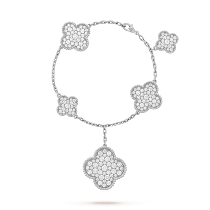 [Violet JW]CLOVER 6 MOTIFS SILVER DIAMOND BRACELET