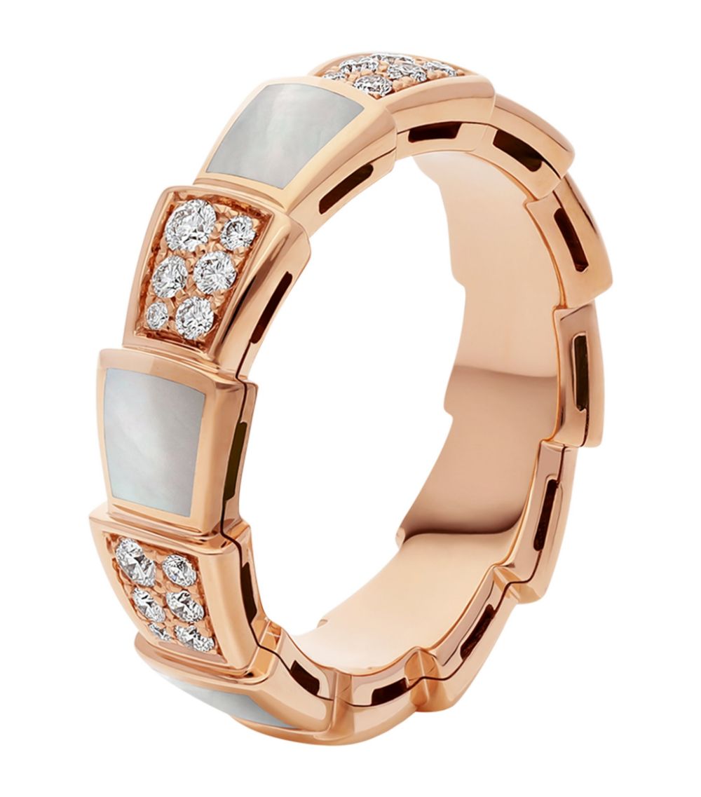 [Baslove]SERPENTI リング ピンクゴールド モップ ダイヤモンド パヴェ 4MM