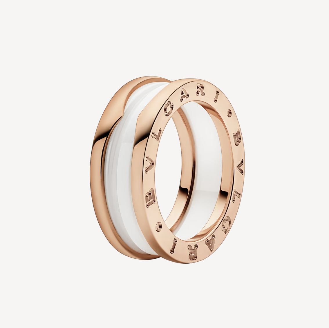 [Baslove]ZERO 1 RING AUS ZWEI BÄNDERN UND WEISSER KERAMIK-SPIRALE AUS ROSAGOLD