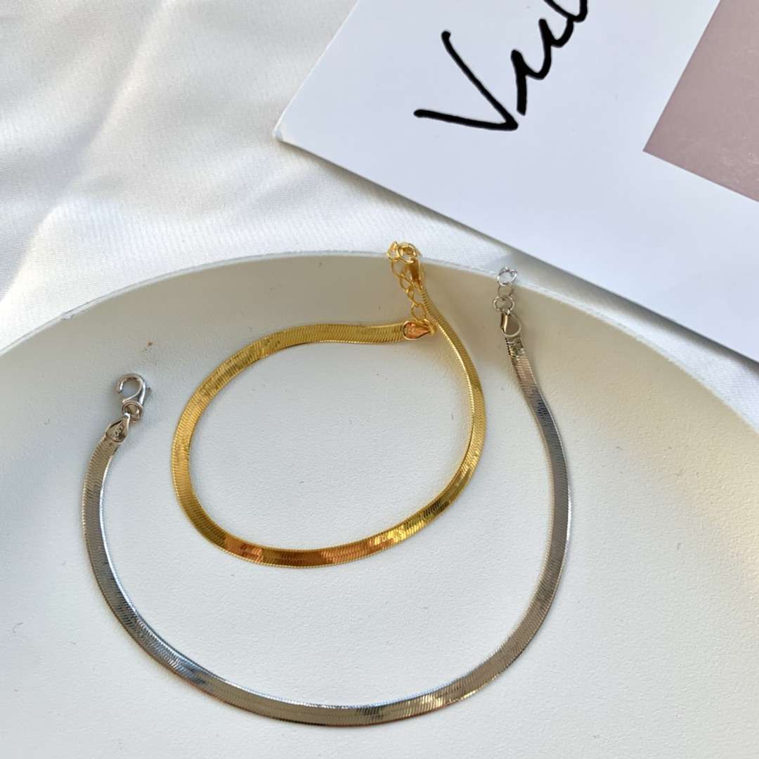 [Violet JW]Flat Snake Bone Chain Blade Necklace