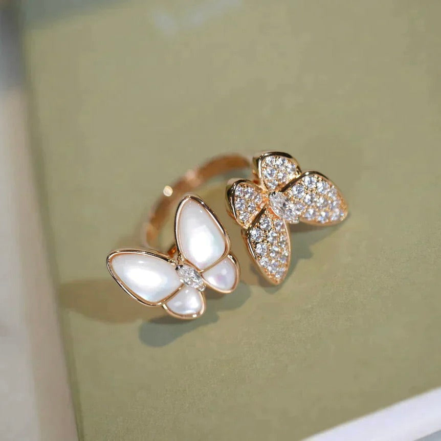 [Baslove]ZWILLINGS-SCHMETTERLINGS-DIAMANT-MOP-RING