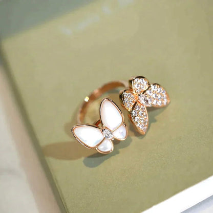 [Baslove]ZWILLINGS-SCHMETTERLINGS-DIAMANT-MOP-RING