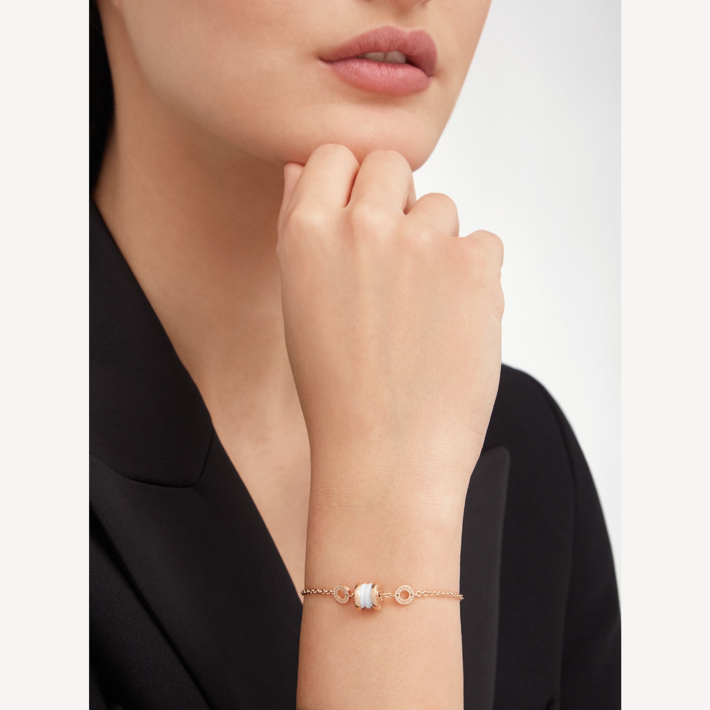 [Baslove]ZERO 1 ARMBAND AUS WEICHEM ROSAGOLD UND WEISSER KERAMIK