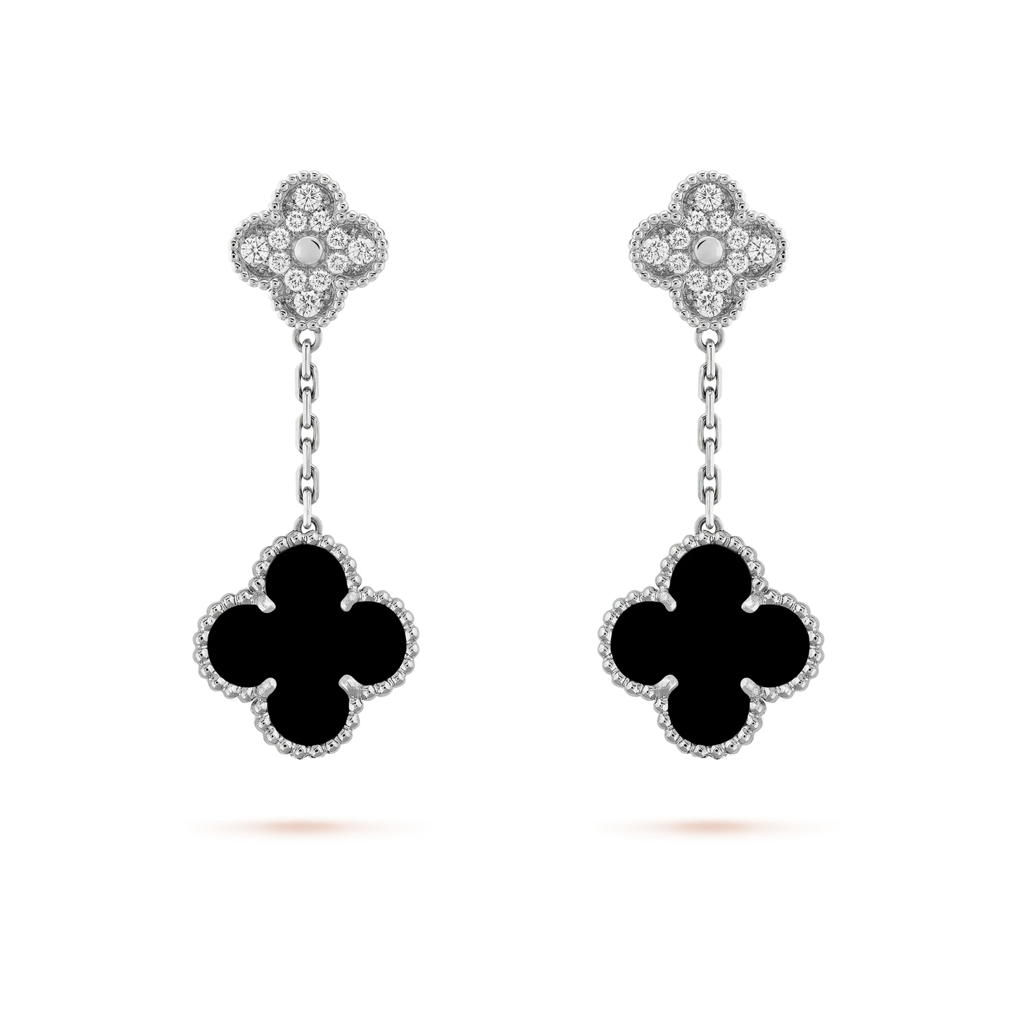 [Baslove]CLOVER 2 MOTIVE DIAMANT ONYX OHRRINGE SILBER