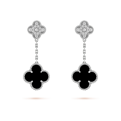 [Baslove]CLOVER 2 MOTIVE DIAMANT ONYX OHRRINGE SILBER
